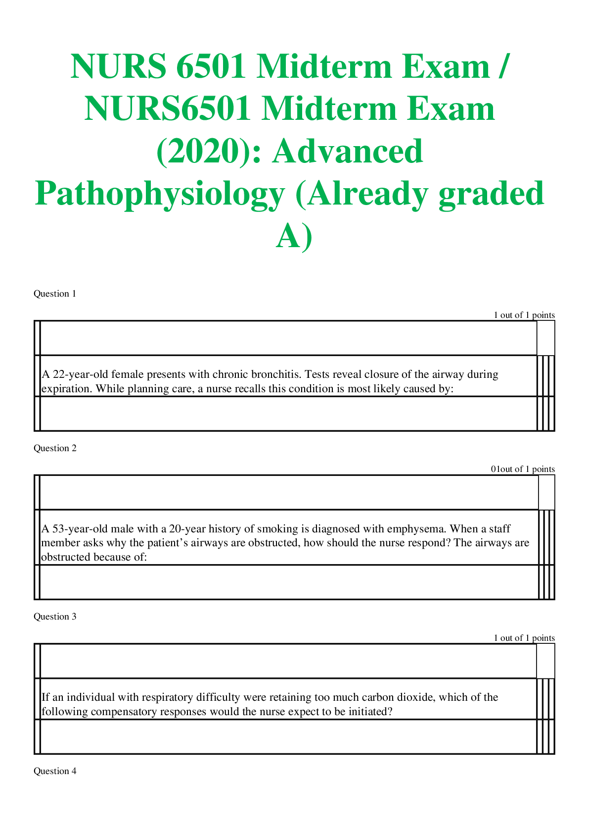Preview image for NURS 6501 Midterm Exam / NURS6501 Midterm Exam (2021): Advanced Pathophysiology (Already graded A)